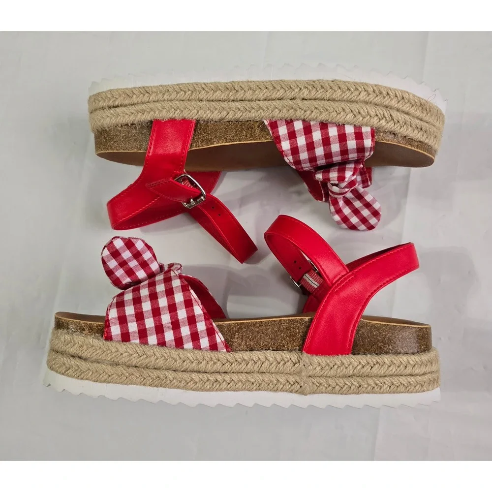 Sonoma Xandera Girls Red Gingham Bow Espadrille Platform Sandals Size 3 NEW